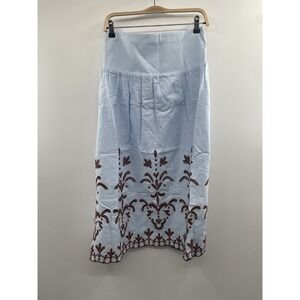 NWT Cartolina Georgia Skirt Women's Medium Sky Blue Embroidery Elastic Waist